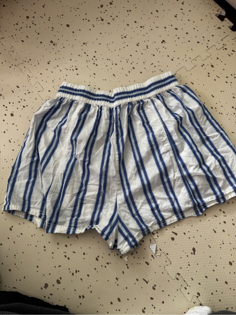 Free People White and Blue Striped High Waist Shorts